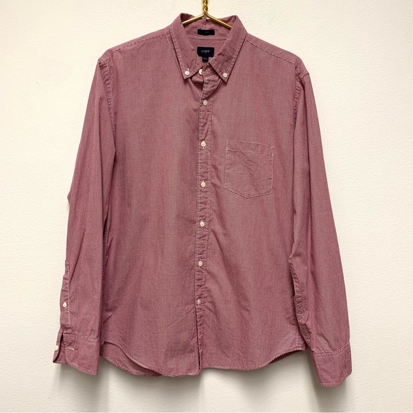 J Crew Slim Washed Button Down Shirt Size Large Mini Gingham Check Red Cotton - Picture 2 of 10